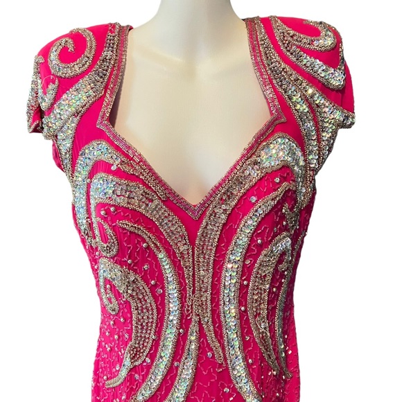Vintage NWT Alyce Designs Fuschia Pink with Silver Sequins Full Length Dress - Picture 3 of 16